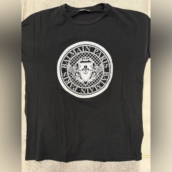 Balmain Black Graphic Crew Neck T-Shirt - Picture 1 of 3